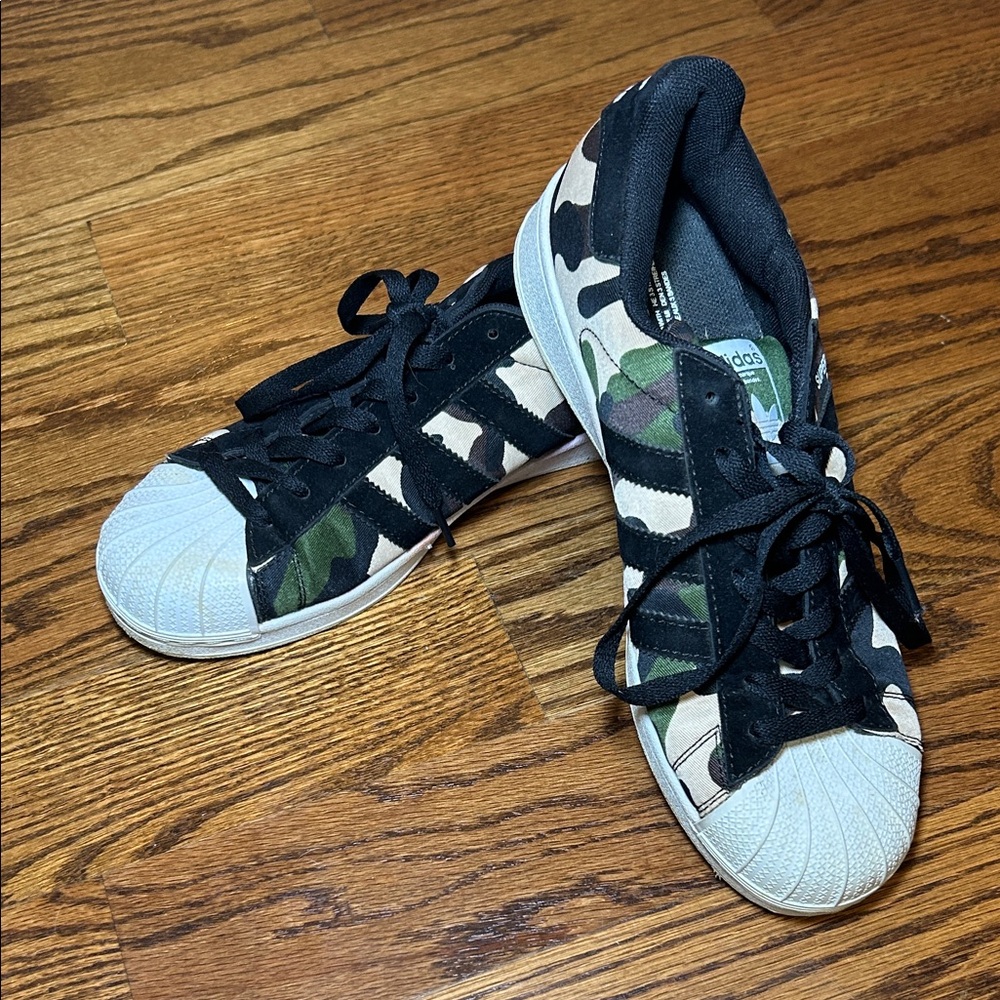 Adidas Women’s Superstar Camouflage Sneakers - Black and Green, size US8